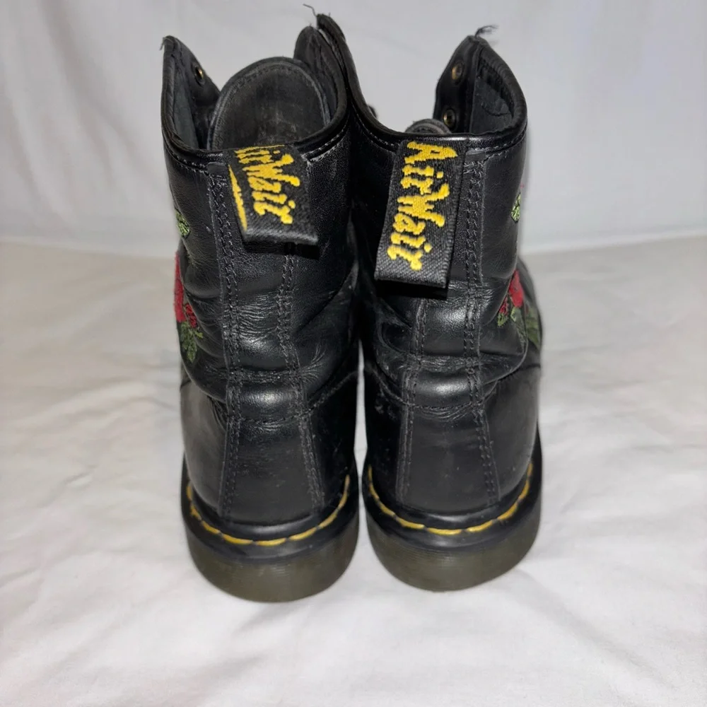 Doc Martens Vonda Black Boots with Red Floral Embroidery - Picture 3 of 8